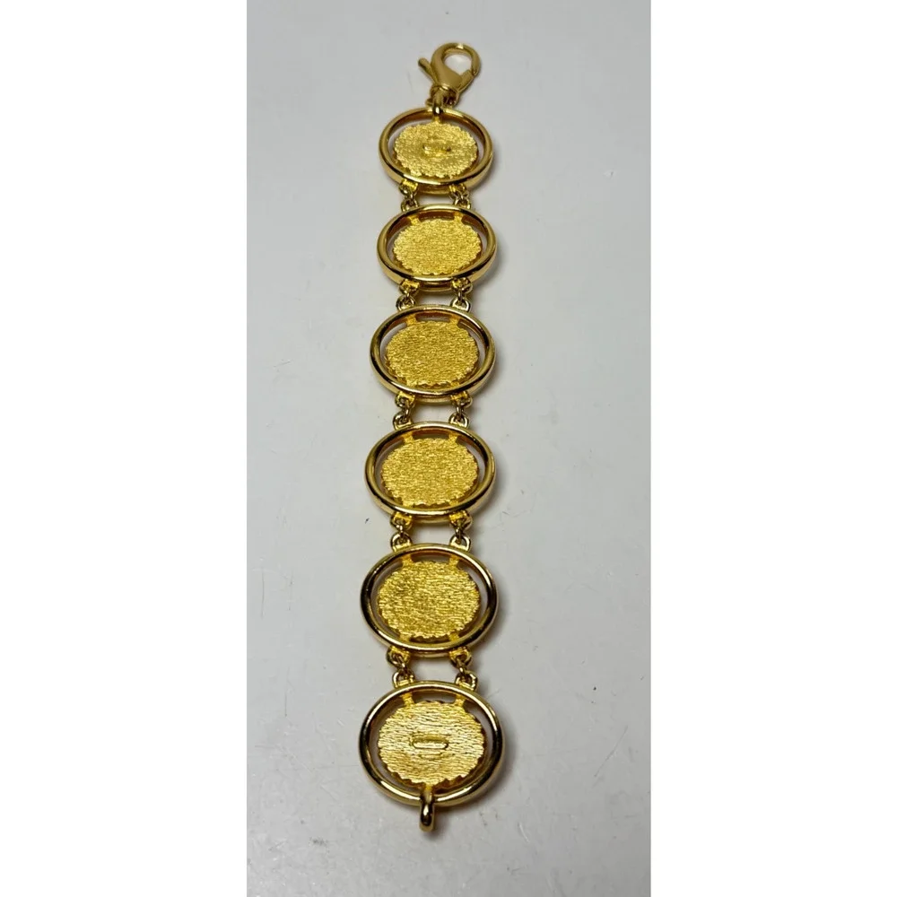 Vintage 7.5" Burberrys Burberry Black & White Gold Tone Cameo Link Bracelet - Picture 8 of 8